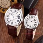 Replica Cartier Drive De Cartier White Roman Dial Stainless Steel Brown Leather Band Watch
